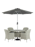 Bramblecrest Tetbury 4-Seater Round Garden Dining Table & Chairs Set with Parasol, Cloud