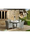 Bramblecrest Tetbury 4-Seater Round Garden Dining Table & Chairs Set with Parasol, Cloud