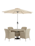 Bramblecrest Tetbury 4-Seater Round Garden Dining Table & Chairs Set with Parasol, Nutmeg