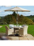 Bramblecrest Tetbury 4-Seater Round Garden Dining Table & Chairs Set with Parasol, Nutmeg