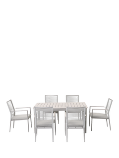 KETTLER Trento 6 Seater Extending Rectangular Garden Dining Table & Chairs Set, Pebble