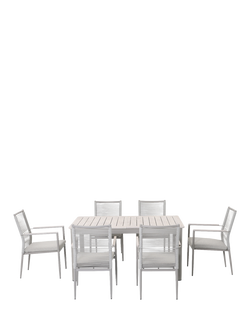 KETTLER Trento 6 Seater Extending Rectangular Garden Dining Table & Chairs Set, Pebble, Grey