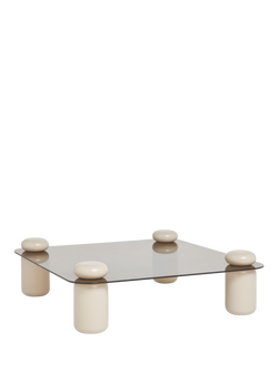 MADE Easton Coffee Table, Brown/Ecru, Glass-brown, Legs-natural