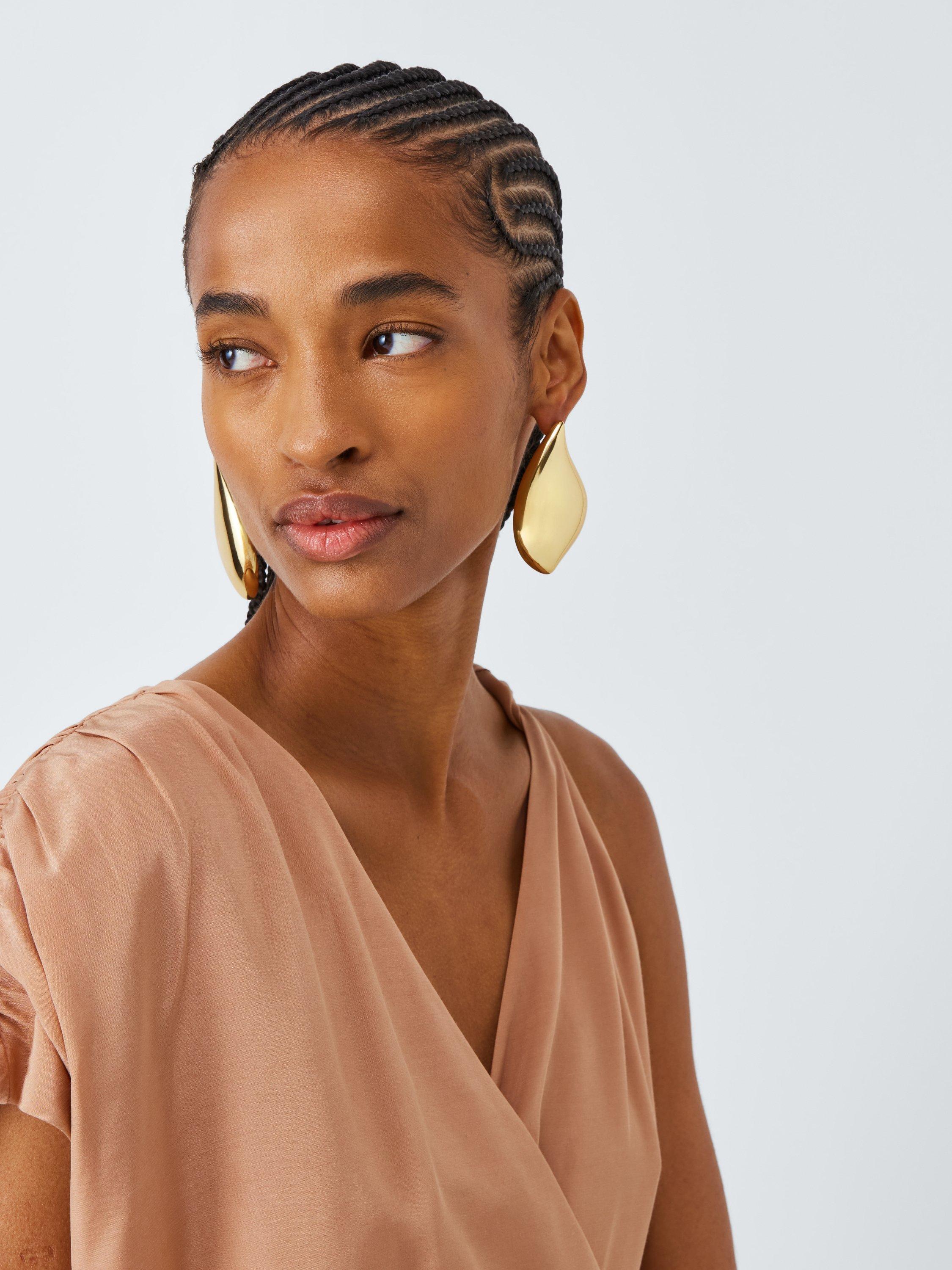 Product image 2 of 4, which shows John Lewis Abstract Curved Statement Earrings, Gold