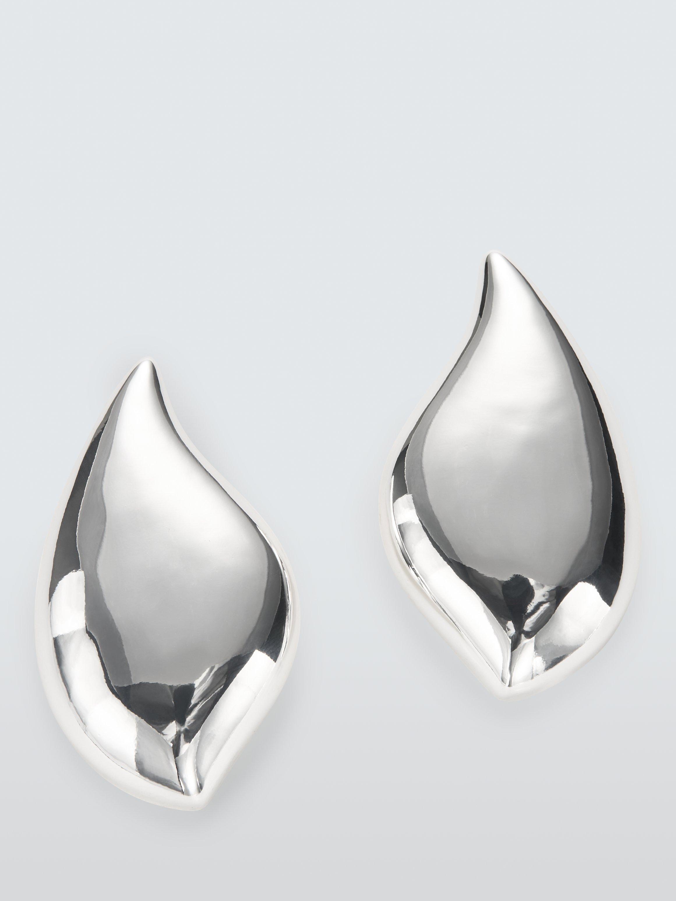 Product image 1 of 4, which shows John Lewis Abstract Curved Statement Earrings, Silver