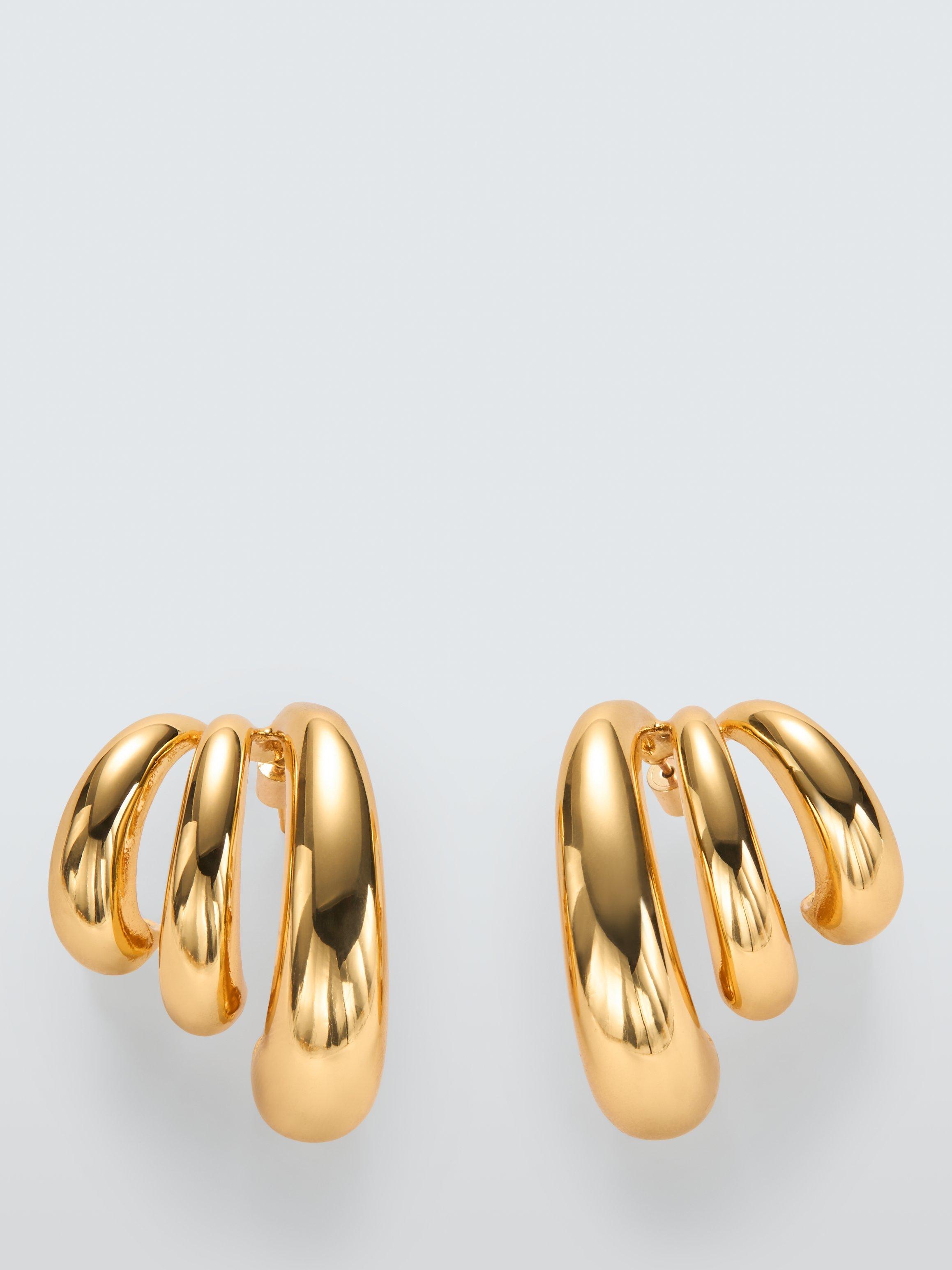 Product image 1 of 4, which shows John Lewis Polished Triple Hoop Graduated Earrings, Gold