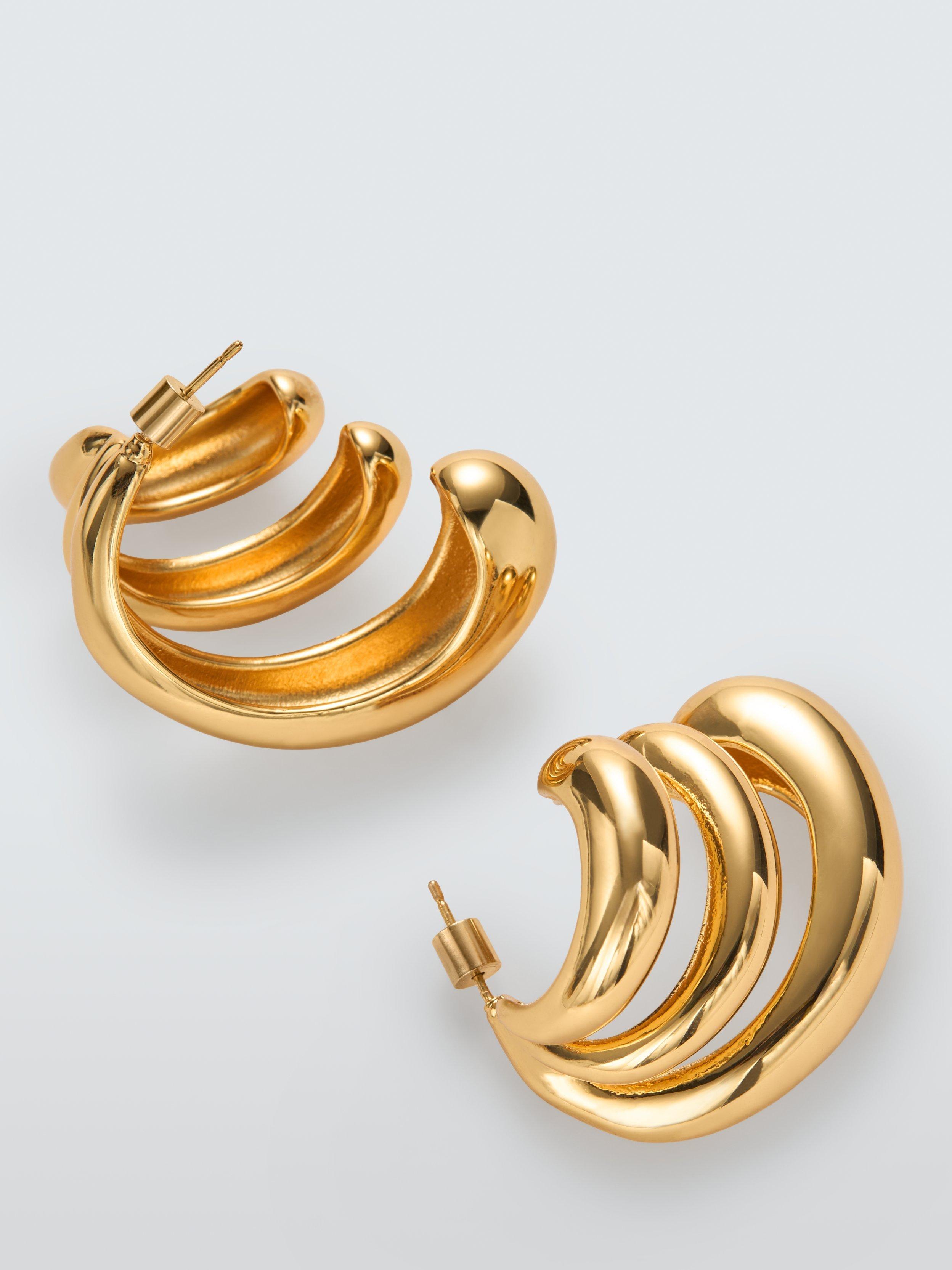 Product image 3 of 4, which shows John Lewis Polished Triple Hoop Graduated Earrings, Gold