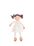Tikiri Cecilia Dark Brown Hair Rag Doll in Cream Linen Dress