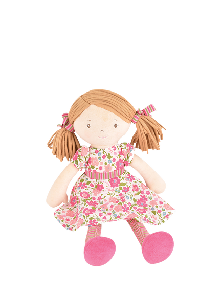 Tikiri Fran Red Hair Rag Doll in Pink Floral Cotton Dress, Multi