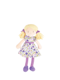 Tikiri Peggy Blonde Hair Rag Doll in Purple Floral Cotton Dress