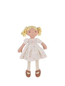 Tikiri Priscy Blonde Hair Rag Doll in Cream Linen Dress, Multi