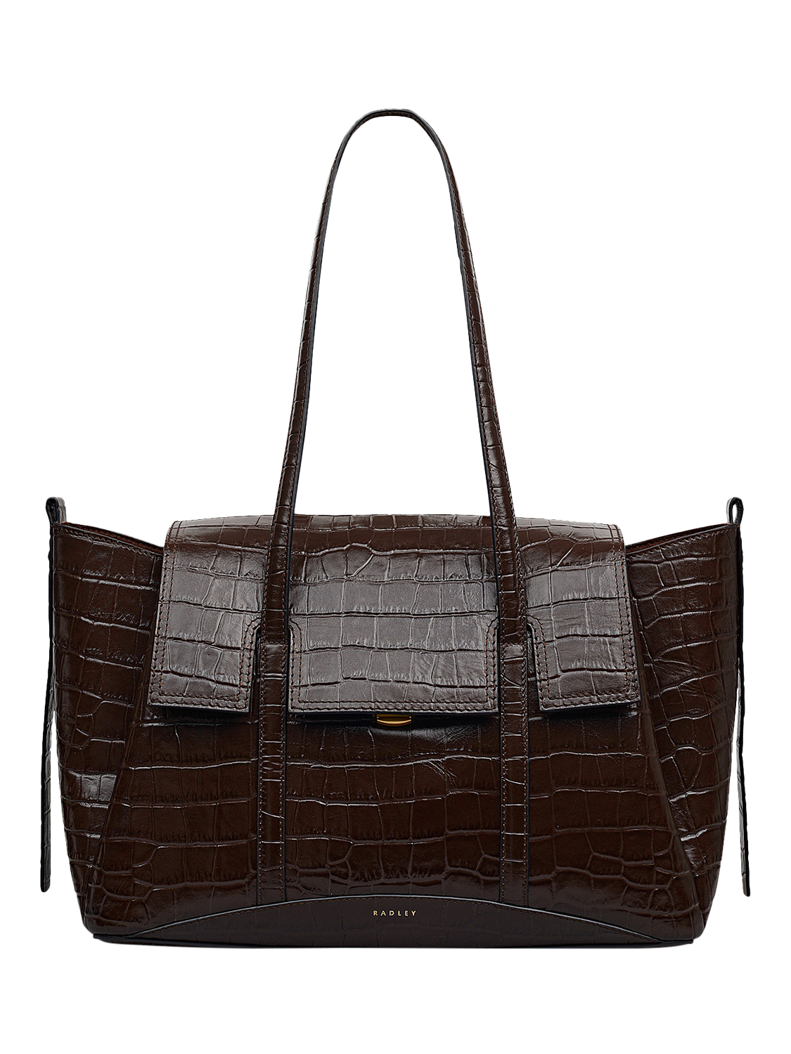 Product image 1 of 4, which shows Radley The Chancery Faux Croc Medium Flapover Shoulder Bag, Dark Oak