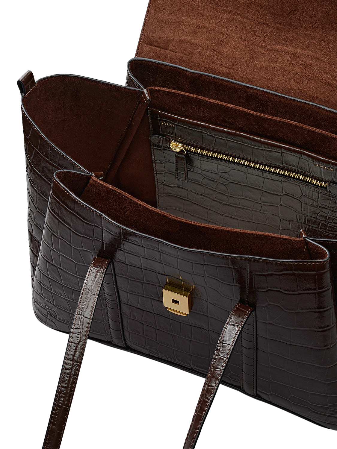 Product image 3 of 4, which shows Radley The Chancery Faux Croc Medium Flapover Shoulder Bag, Dark Oak