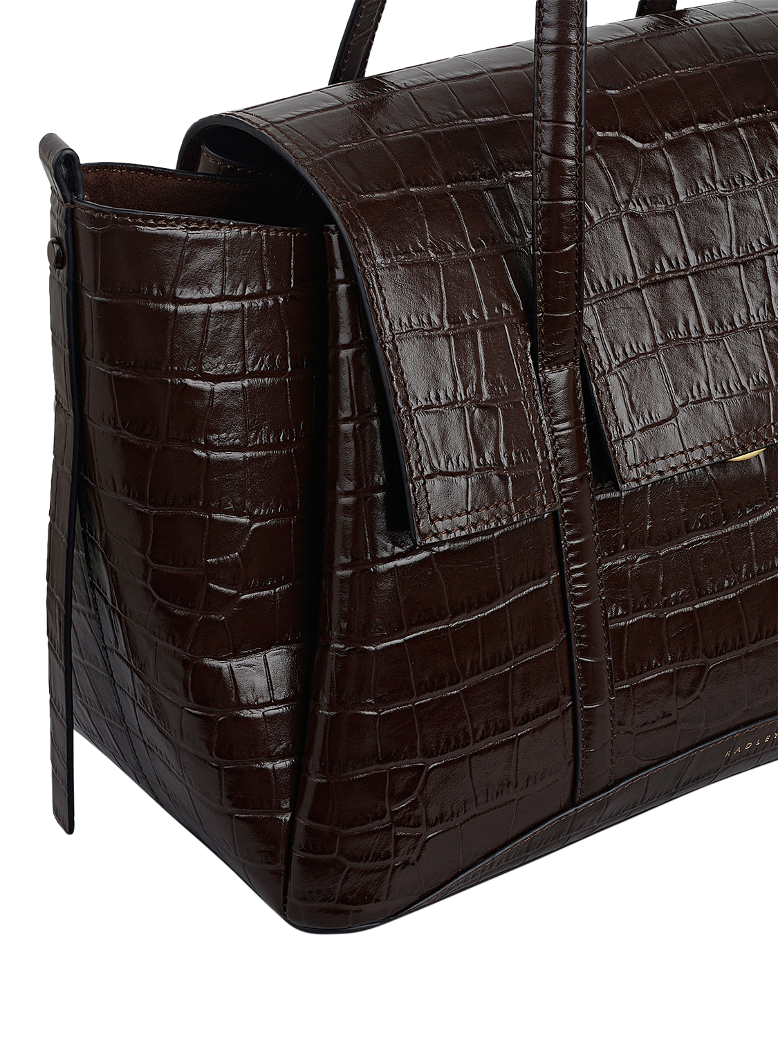 Product image 4 of 4, which shows Radley The Chancery Faux Croc Medium Flapover Shoulder Bag, Dark Oak