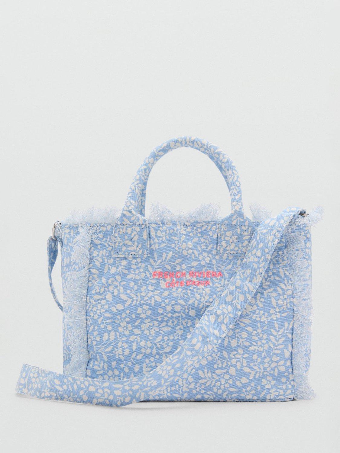 Product image 1 of 5, which shows Mango French Riviera Tote Bag, Light Blue/White