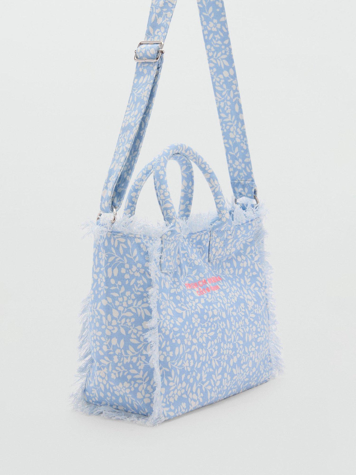 Product image 2 of 5, which shows Mango French Riviera Tote Bag, Light Blue/White