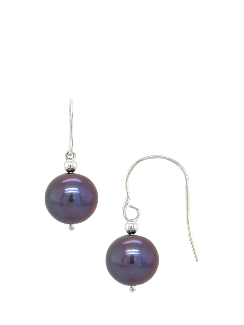 E.W Adams 9ct White Gold Freshwater Pearl Hook Earrings, White Gold/Peacock