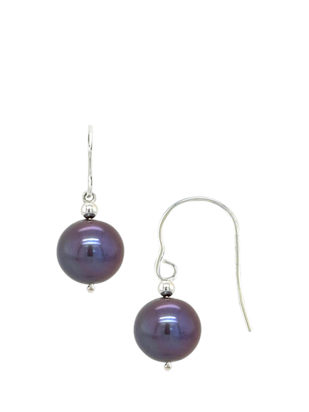 E.W Adams 9ct White Gold Freshwater Pearl Hook Earrings, White Gold/Peacock