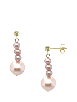 E.W Adams 9ct Yellow Gold Freshwater Pearl Round Earrings, Gold/Pink, Gold/Pink