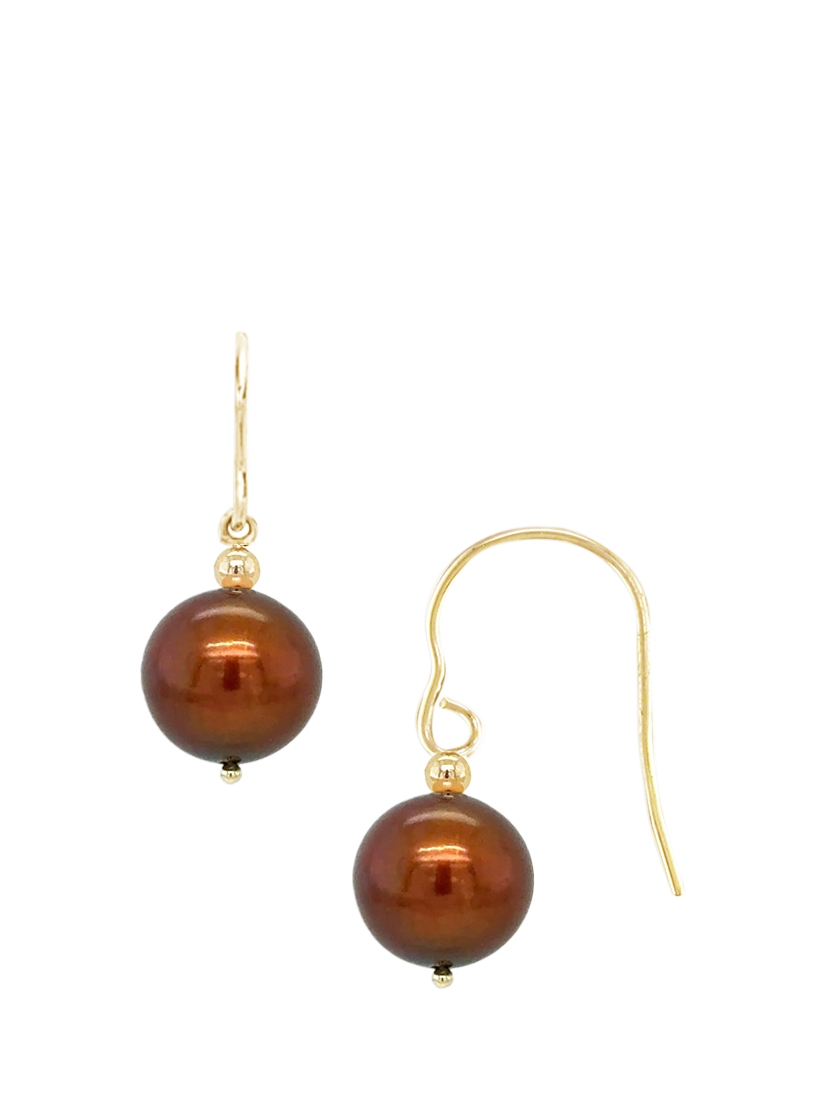 E.W Adams 9ct Yellow Gold Freshwater Pearl Hook Earrings, Gold/Brown