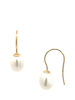 E.W Adams 9ct Yellow Gold Freshwater Pearl Hook Earrings, Gold/White