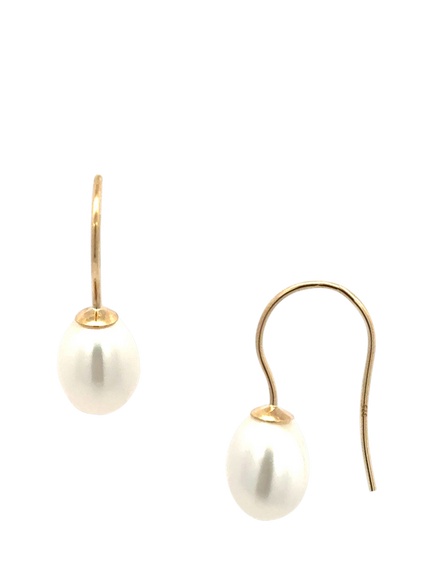 E.W Adams 9ct Yellow Gold Freshwater Pearl Hook Earrings, Gold/White