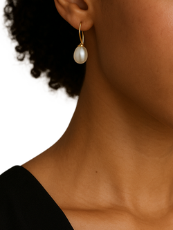 E.W Adams 9ct Yellow Gold Freshwater Pearl Hook Earrings - view 2, Gold/White