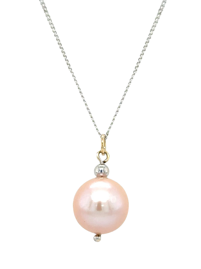 E.W Adams 9ct White Gold Cultured Freshwater Pearl Pendant, White Gold/Blush