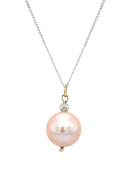 E.W Adams 9ct White Gold Cultured Freshwater Pearl Pendant Necklace, White Gold/Blush, White Gold/Blush