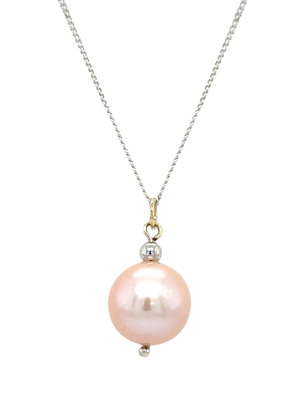 E.W Adams 9ct White Gold Cultured Freshwater Pearl Pendant Necklace, White Gold/Blush, White Gold/Blush