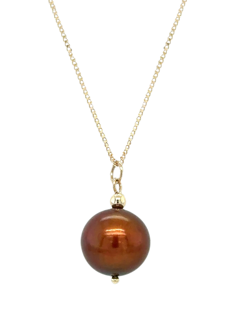 E.W Adams 9ct Yellow Gold Cultured Freshwater Pearl Pendant, Gold/Brown