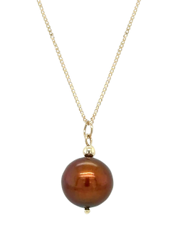 E.W Adams 9ct Yellow Gold Cultured Freshwater Pearl Pendant Necklace, Gold/Brown
