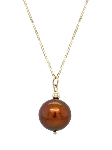 E.W Adams 9ct Yellow Gold Cultured Freshwater Pearl Pendant Necklace, Gold/Brown