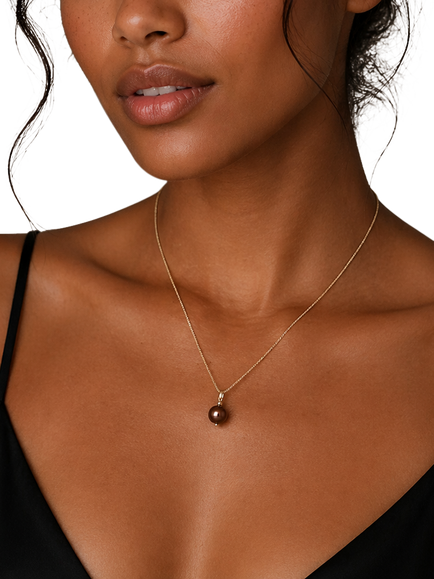 E.W Adams 9ct Yellow Gold Cultured Freshwater Pearl Pendant Necklace - view 2, Gold/Brown