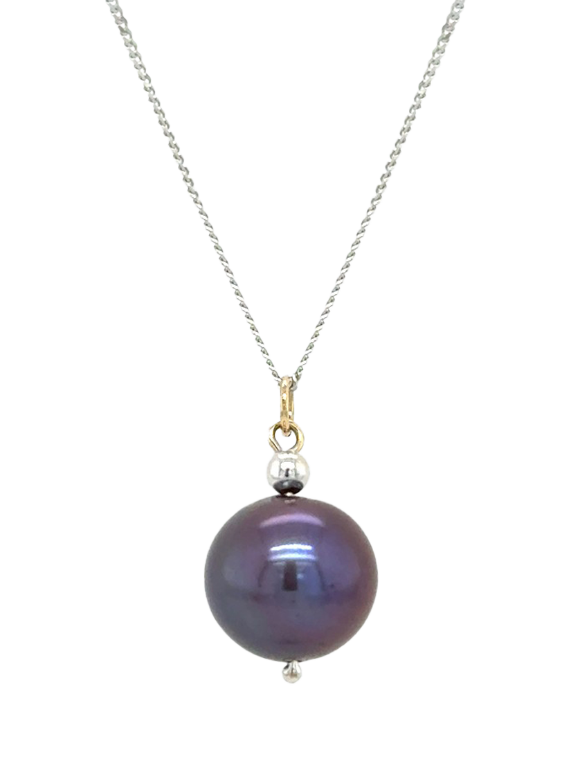 E.W Adams 9ct White Gold Cultured Freshwater Pearl Pendant, 	White Gold/Peacock
