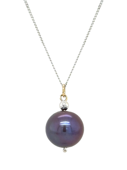E.W Adams 9ct White Gold Cultured Freshwater Pearl Pendant Necklace, White Gold/Peacock, White Gold/Peacock