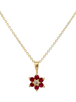 E.W Adams 18ct Yellow Gold Diamond and Ruby Cluster Pendant Necklace, Yellow