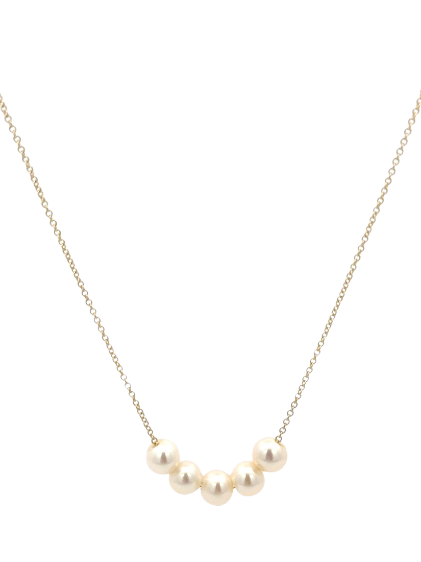 Product image 1 of 2, which shows E.W Adams 9ct Yellow Gold Pearl String Necklace, Gold/White