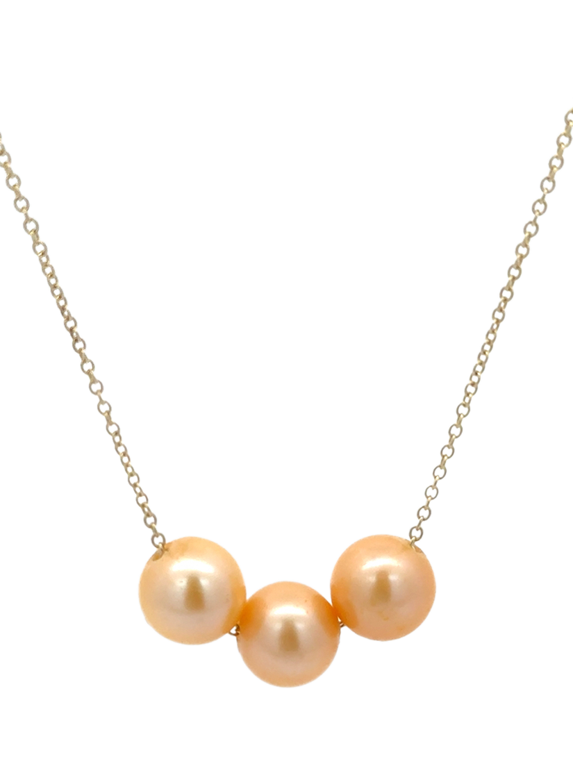 Product image 1 of 2, which shows E.W Adams 9ct Yellow Gold Three Pearl String Necklace, Gold