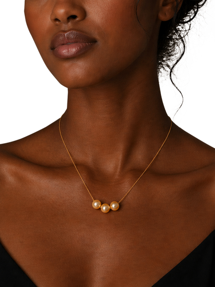 E.W Adams 9ct Yellow Gold Three Pearl String Necklace, Gold - view 2, Gold/Yellow