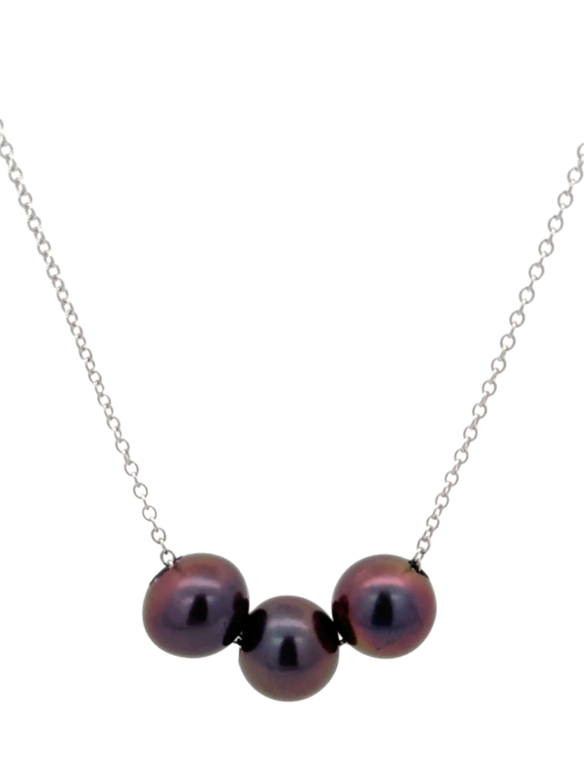 Product image 1 of 2, which shows E.W Adams 9ct White Gold Three Pearl String Necklace, White Gold/Peacock