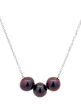 E.W Adams 9ct White Gold Three Pearl String Necklace, Silver/Peacock