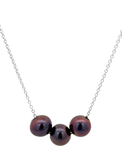 E.W Adams 9ct White Gold Three Pearl String Necklace, White Gold/Peacock, White Gold/Peacock