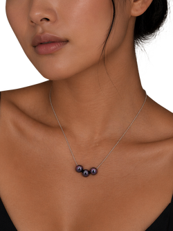 E.W Adams 9ct White Gold Three Pearl String Necklace, White Gold/Peacock - view 2, White Gold/Peacock