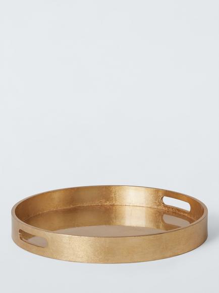 John Lewis Round Lacquer Tray, 45cm, FSC-Certified (MDF), Gold, Gold