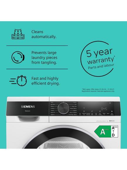 Siemens iQ500 WQ45G203GB Heat Pump Tumble Dry, 9kg Load, White - view 2, White