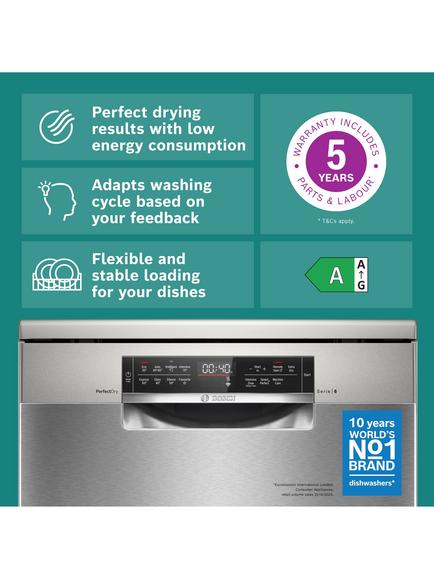 Bosch Series 6 SMS6TCI02G Freestanding Dishwasher with Perfect Dry, Silver - view 2, Silver