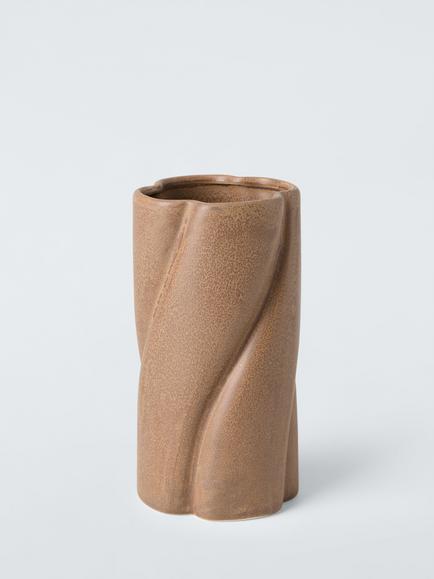John Lewis Twist Ceramic Vase, H25cm, Brown, Brown