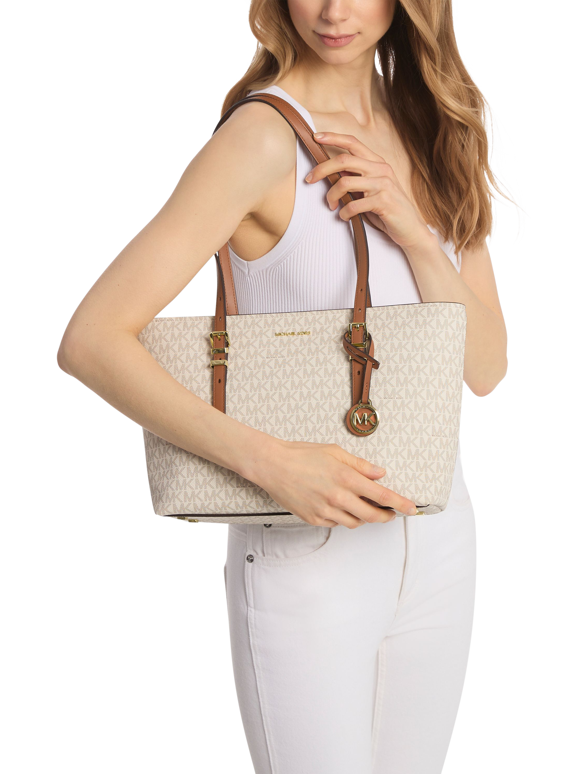 Product image 3 of 3, which shows Michael Kors Quinn Tote Bag, White/Multi