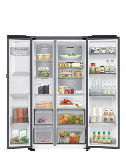 Samsung Bespoke AI Series 9 RS90F64EDTEU Freestanding 65/35 Smart American Fridge Freezer with AI Home, Silver - view 2, Silver